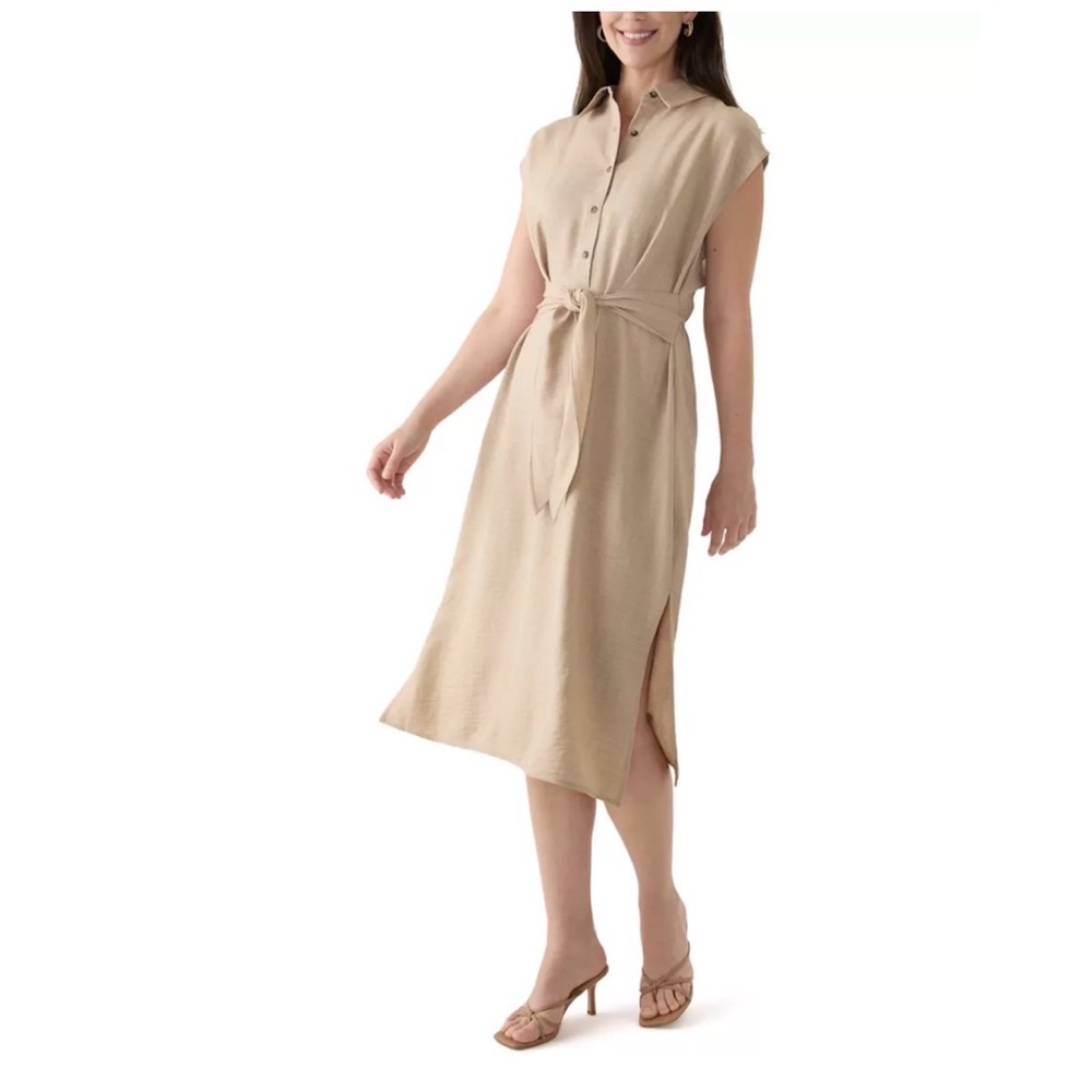 Emma & Michele Beige Button-Down Midi Dress